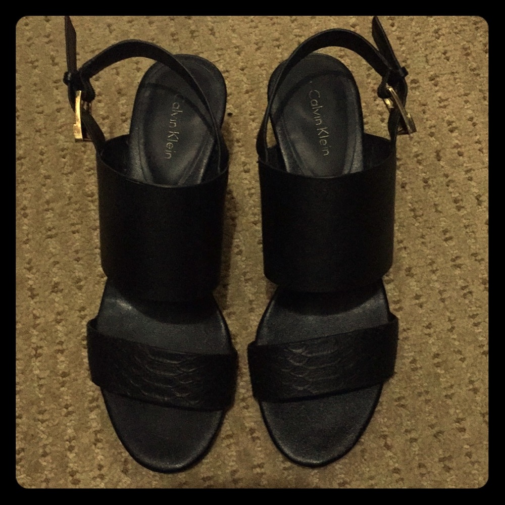 Calvin Klein Black Wedge Sandals